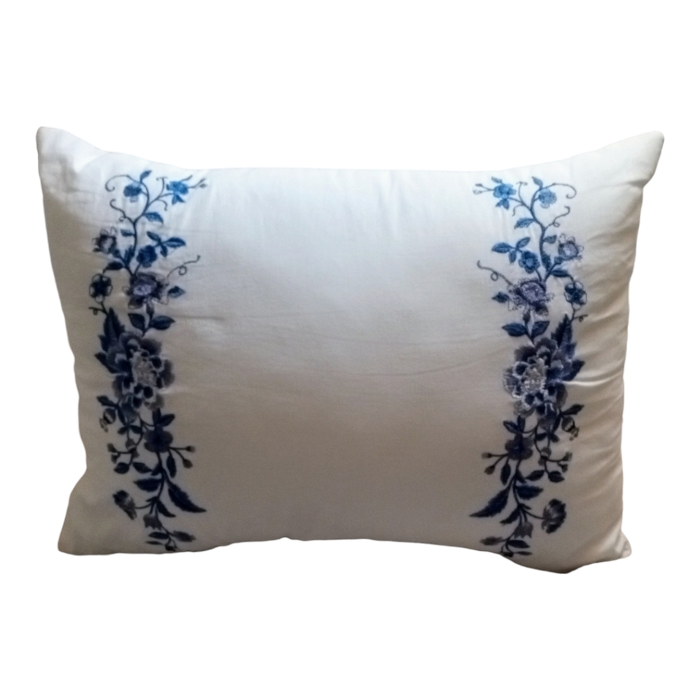 Laura Ashley Home Charlotte Blue White Throw Pillow Embroidered Floral